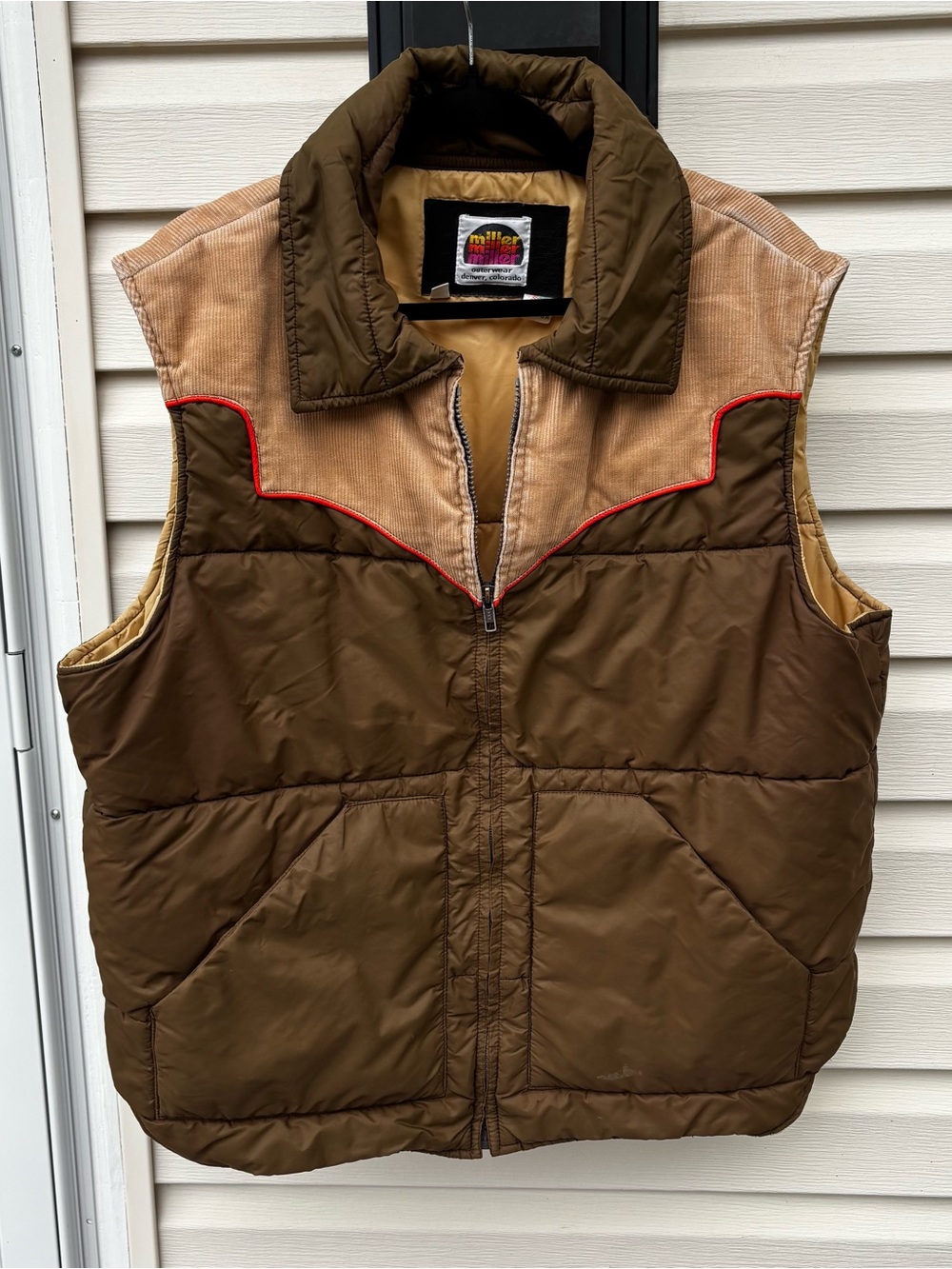 Miller Brown Men’s Made in USA Quilt Corduroy-Yoke Puffer Vest-XL